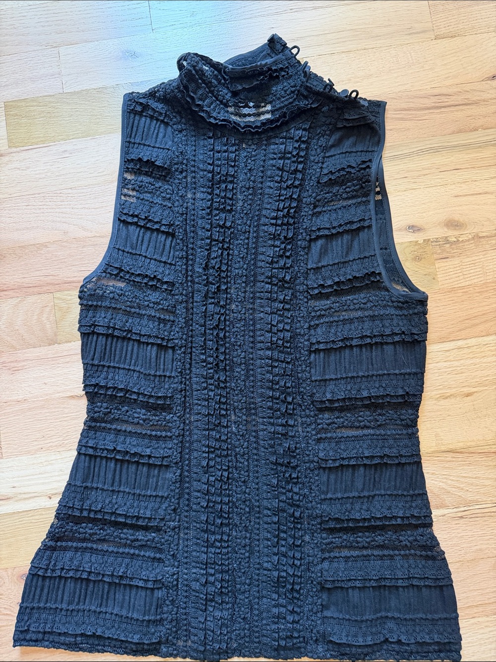 Textured Black Sleeveless Mock-Neck Camisole
